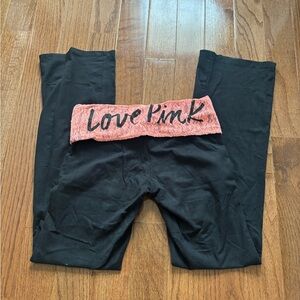 Y2k Victoria’s secret PINK fold over lace flare yoga pants black - small